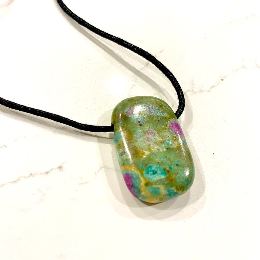 Mixed Stone Pendant & Black Cord Necklace